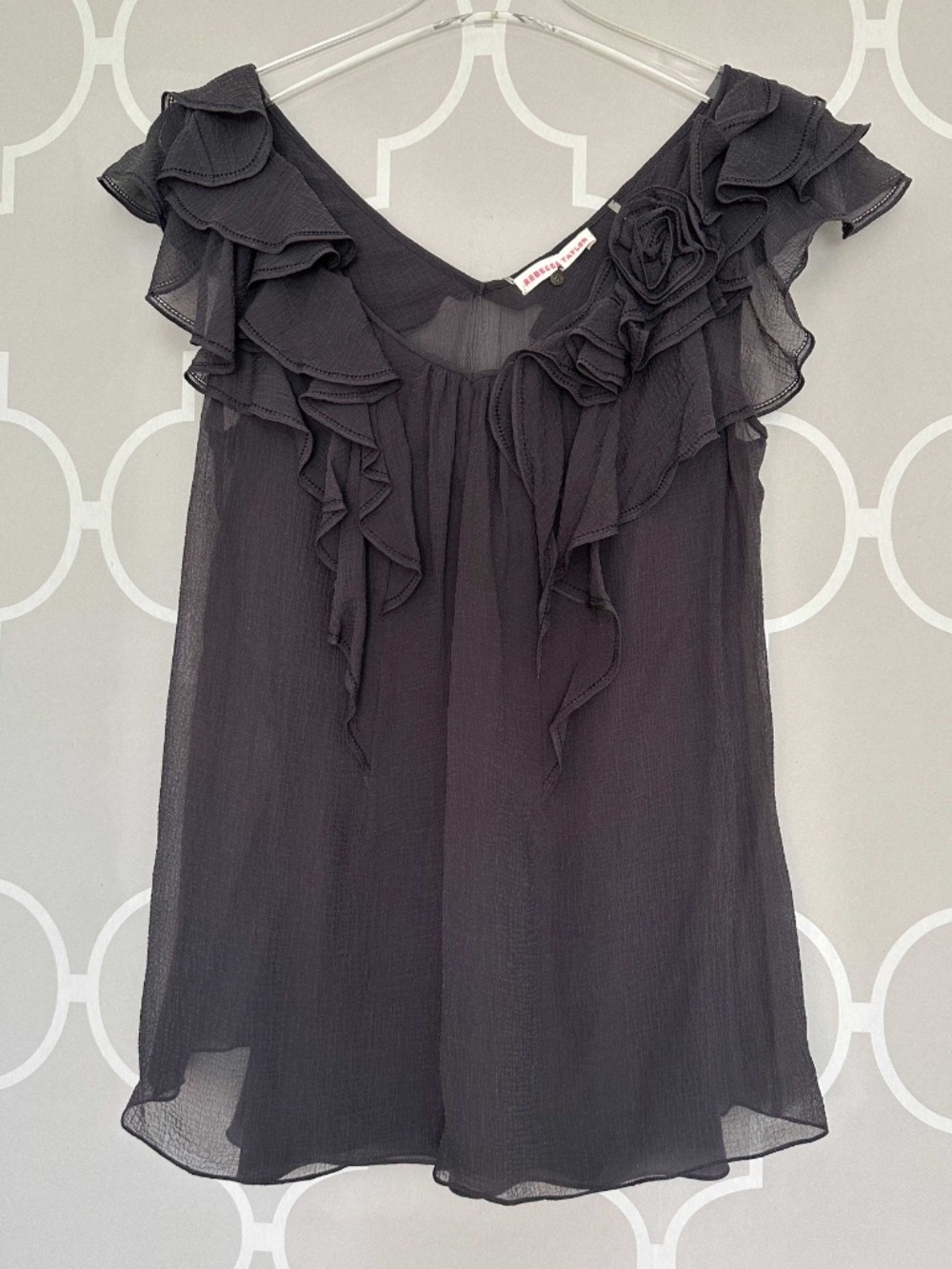 NWT Rebecca Taylor Coal Gray Ruffle Blouse & Camisole Top Size 10 - Picture 2 of 13